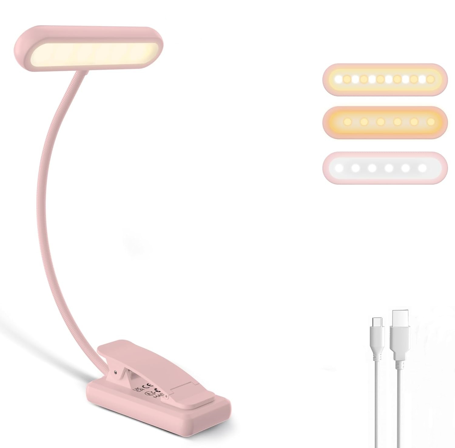 Desk Setup Lamp - Leselampe Buchklemme Schwarz/Weiß/Rosa USB Wiederaufladbarer Akku