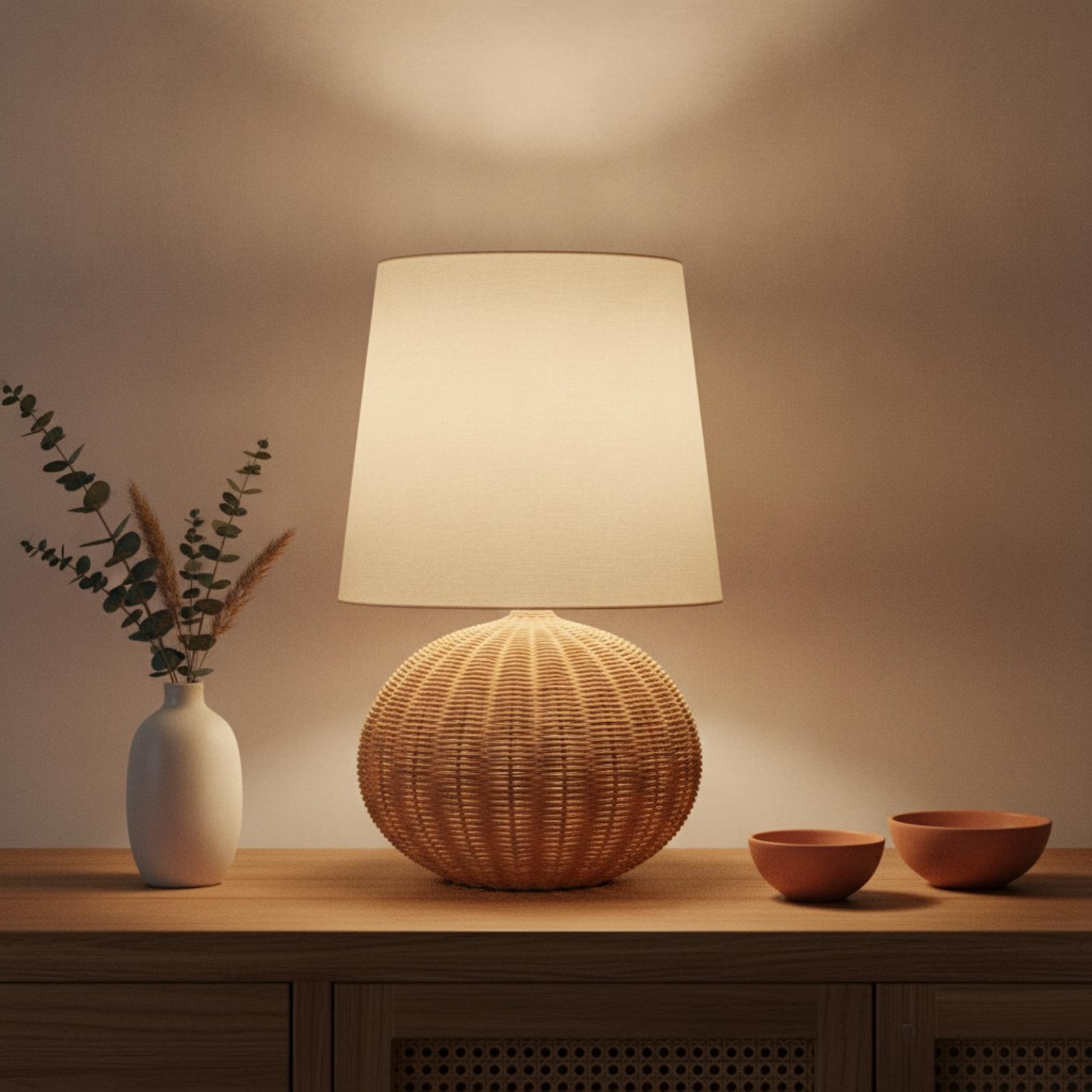 Nachttischlampe mit Rattanfuß  – Desk Setup Lamp Bewertung und Preis