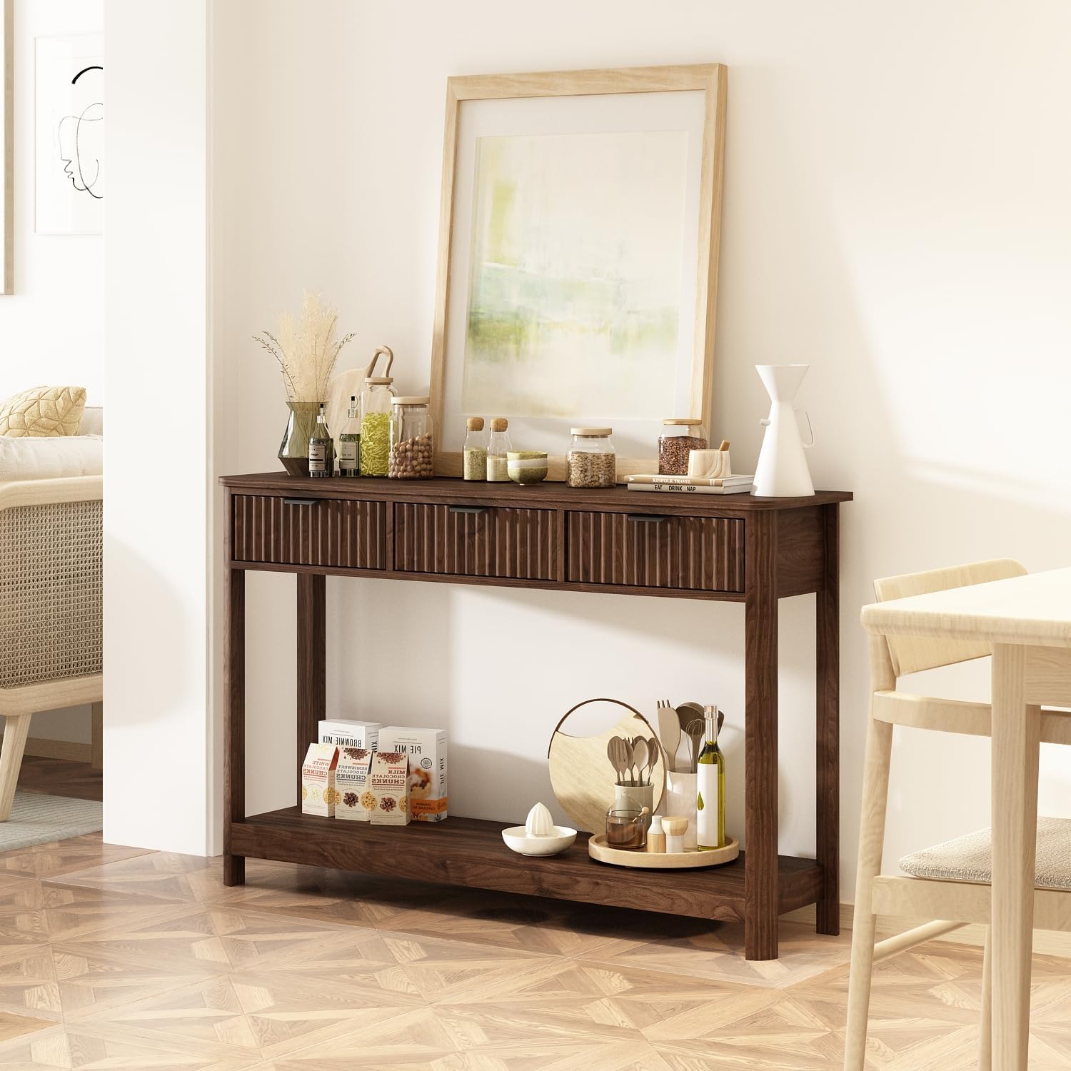 Geriffelte Holz-Konsolentisch  – Desk Setup Minimalist Bewertung und Preis