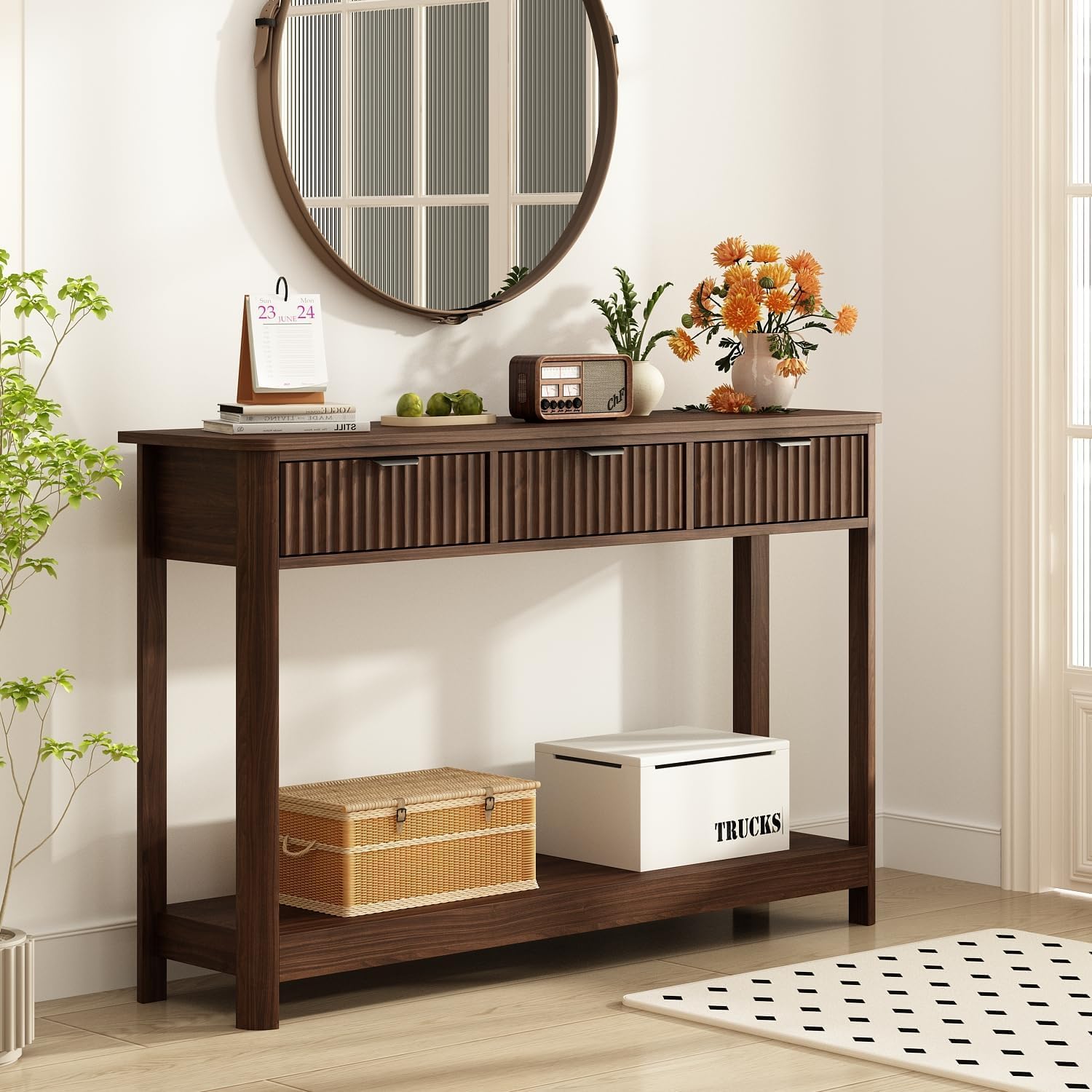 Geriffelte Holz-Konsolentisch  – Desk Setup Minimalist Bewertung und Preis